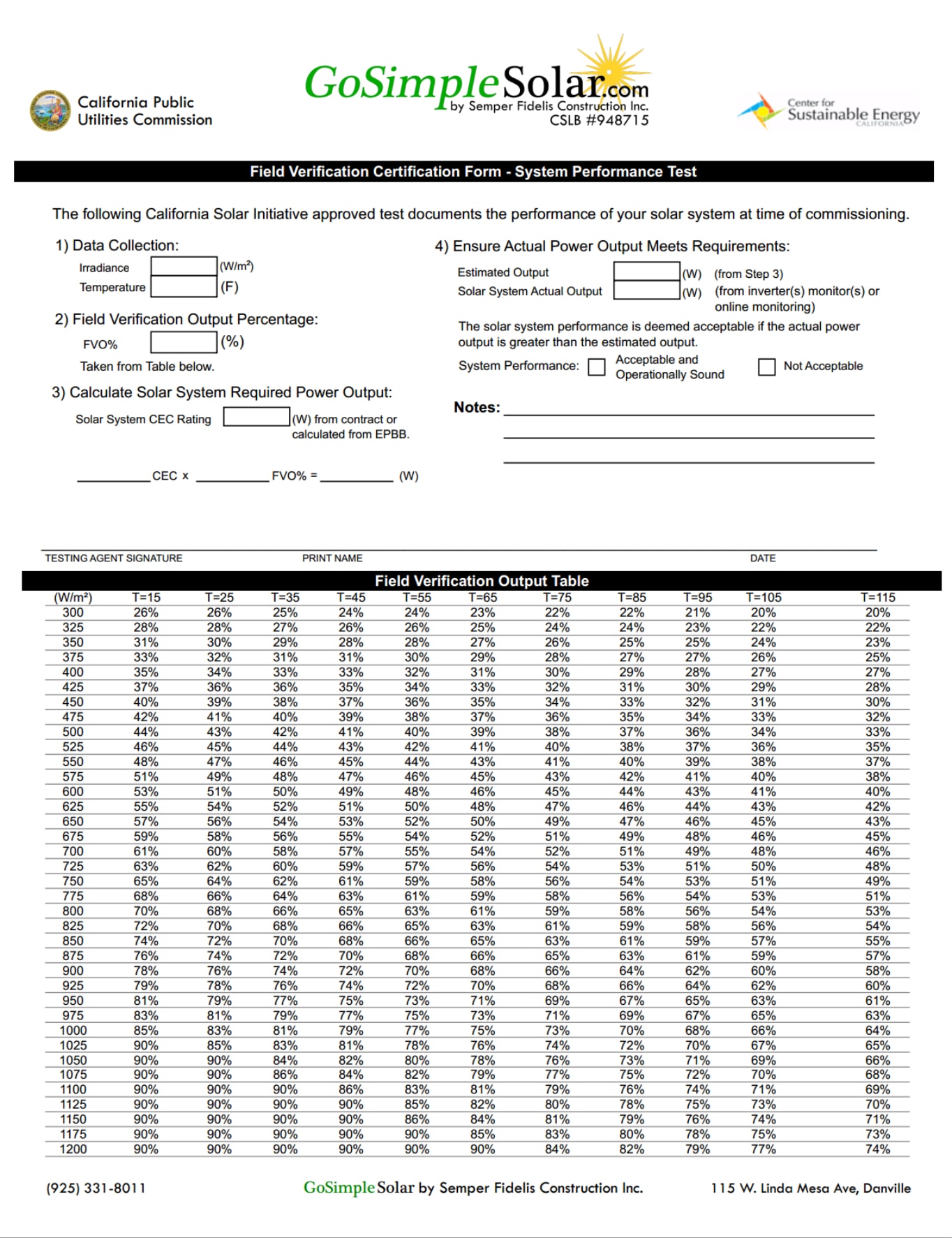 Field Verification Certification Form